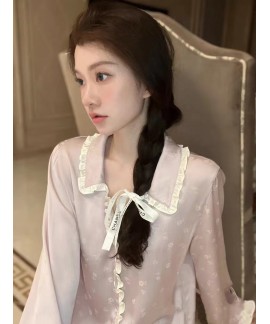 Ice Silk Pajama Set for Women in 2023 New Arrival with Pure China Style Long Sleeve in Sweet Temperament for Outdoor Wear