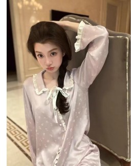 Ice Silk Pajama Set for Women in 2023 New Arrival with Pure China Style Long Sleeve in Sweet Temperament for Outdoor Wear