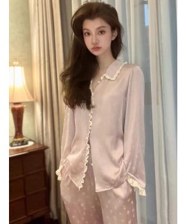 Ice Silk Pajama Set for Women in 2023 New Arrival with Pure China Style Long Sleeve in Sweet Temperament for Outdoor Wear