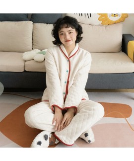 Lapel Collar Contrasting Color Crystal Velvet Warm Suit Flannel Plus Velvet Thick Home Clothes Confinement Clothes