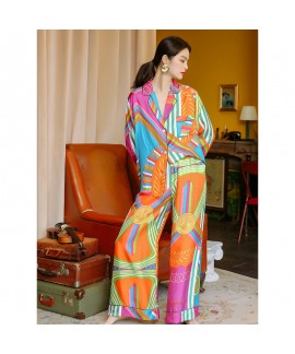 Women's pajamas spring and autumn long-sleeved trousers thin section silk autumn and winter ice silk suit home service ladies can wear two pieces