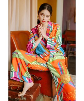 Women's pajamas spring and autumn long-sleeved trousers thin section silk autumn and winter ice silk suit home service ladies can wear two pieces