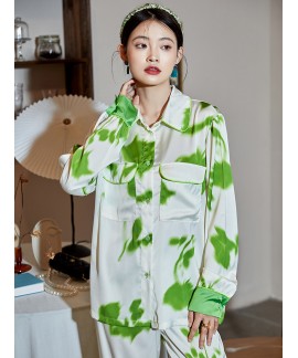 2023 Spring and Autumn New Floating Light and Glimpse High-end Ice Silk Two-piece Set Can Be Worn Out Home Clothes Long-sleeved Pajamas Set