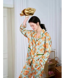 High-end ice silk pajamas women's 2023 new spring and autumn summer long-sleeved trousers two-piece suit ice and snow silk home clothes