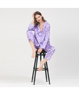 Polka-dot pajamas women's autumn and winter long-sleeved ice silk two-piece fashion spring and autumn can go out home service suit imitation silk