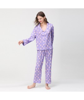 Polka-dot pajamas women's autumn and winter long-sleeved ice silk two-piece fashion spring and autumn can go out home service suit imitation silk