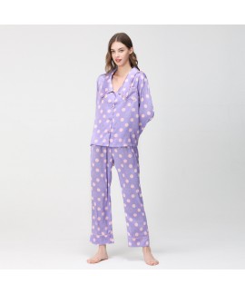 Polka-dot pajamas women's autumn and winter long-sleeved ice silk two-piece fashion spring and autumn can go out home service suit imitation silk