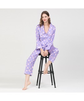 Polka-dot pajamas women's autumn and winter long-sleeved ice silk two-piece fashion spring and autumn can go out home service suit imitation silk