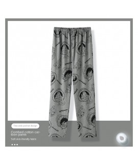 Autumn men's pajama pants cotton trousers spring and autumn summer men's enlarged home pants cute cartoon loose can be worn outside