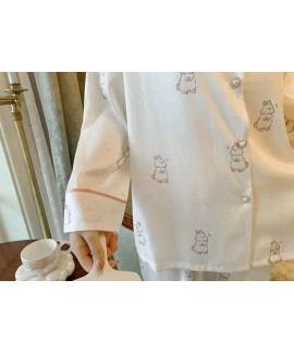 2023 New Arrival Women's Adorable and Cute Bunny Home Wear Ice Silk Pajama Set with High-end Sense Word Pattern for Outdoor Wear