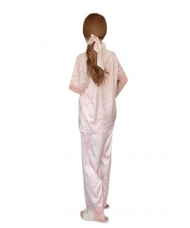 Ice Silk Pajama Set for Women in 2023 New Arrival with Pink Leopard Sleeve in Temperament for Outdoor Wear with Hairband and Hairtie Gift