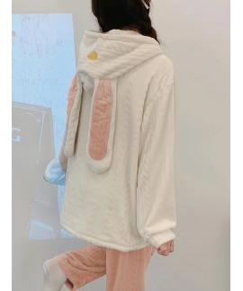 Long Sleeve Hooded Cartoon Bunny Fuzzy Pajama Set