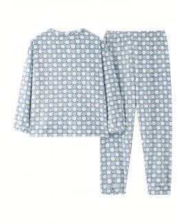 Long Sleeve Crew Neck Polka Dot Fuzzy Pajama Set