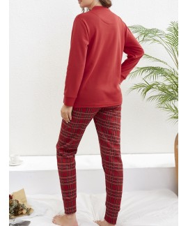 Long Sleeve Crew Neck Santa Claus Print ladies Pajama Set