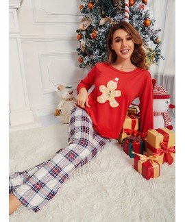 Long Sleeve Crew Neck Christmas Print ladies Pajama Set
