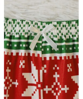 Crew Neck Lettuce Christmas Elk Print ladies Pajama Set