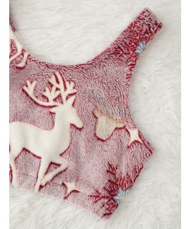 Crew Neck Tank Top & Elastic Waistband Shorts Christmas Elk Print women Pajama Set