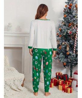 Long Sleeve Crew Neck Christmas Tree Print women Pajama Set