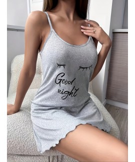 Casual Crew Neck Letter Print Slip women Nightdress