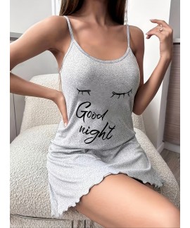 Casual Crew Neck Letter Print Slip women Nightdress