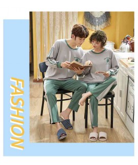 Korean cartoon couple long sleeve cotton men and women casual suit pajamas home service