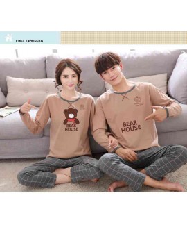 Korean cartoon couple long sleeve cotton men and w...