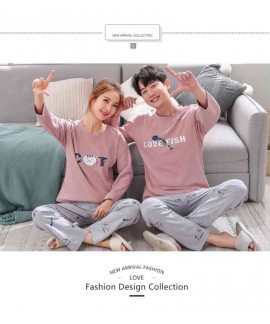 Korean cartoon couple long sleeve cotton men and women casual suit pajamas home service