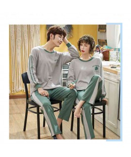 Korean cartoon couple long sleeve cotton men and women casual suit pajamas home service