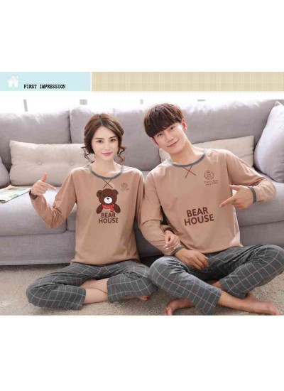 Korean cartoon couple long sleeve cotton men and women casual suit pajamas home service