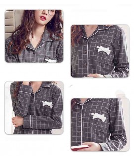 Cotton long-sleeved cardigan plaid casual home wear couple pajamas set