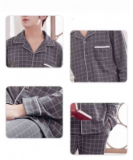 Cotton long-sleeved cardigan plaid casual home wear couple pajamas set