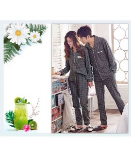 Cotton long-sleeved cardigan plaid casual home wear couple pajamas set