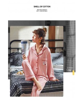 Korean Couple Lapel Pajamas Long Sleeve Cotton Cardigan Home Service Pajamas Set