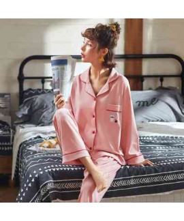 Korean Couple Lapel Pajamas Long Sleeve Cotton Cardigan Home Service Pajamas Set