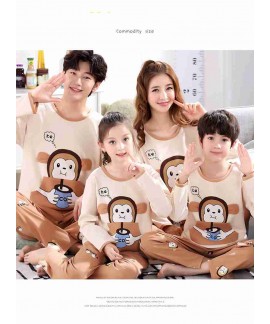 long-sleeved cute cartoon parent-children family pajamas couple suit