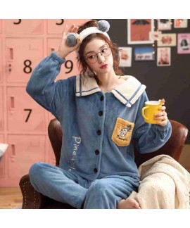 Winter coral velvet thick warm flannel suit models plus home service couple pajamas