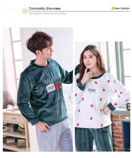 Winter warm flannel long-sleeved home wear casual thickened couple pajamas two-piece suit