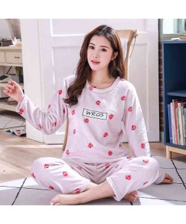 Winter warm flannel long-sleeved home wear casual thickened couple pajamas two-piece suit