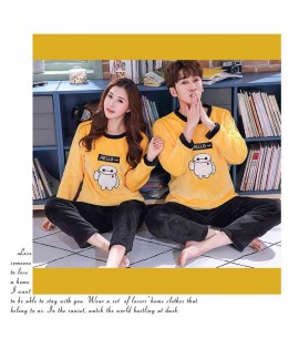 Winter warm flannel long-sleeved home wear casual thickened couple pajamas two-piece suit