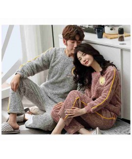 Coral fleece long-sleeved plus velvet thick flannel couple pajamas warm home suit