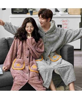 Coral fleece long-sleeved plus velvet thick flannel couple pajamas warm home suit