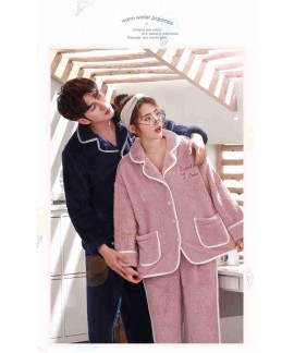 Flannel cute thick warm suit coral fleece men and women couple pajamas home clothes