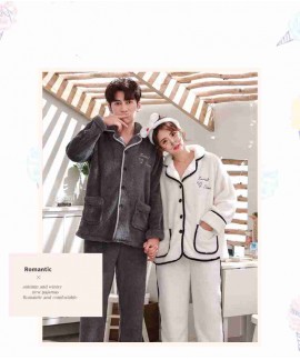 Flannel cute thick warm suit coral fleece men and women couple pajamas home clothes