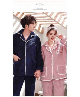 Flannel cute thick warm suit coral fleece men and women couple pajamas home clothes