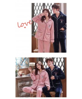 new couple flannel Korean long-sleeved men's and women's home wear casual pajamas set