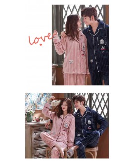 new couple flannel Korean long-sleeved men's and women's home wear casual pajamas set