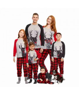Hot Sale Christmas American & European Style Antler Print Stripe parent-child pajamas set