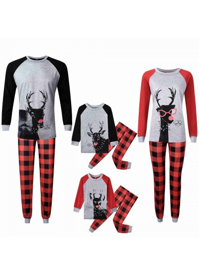 Hot Sale Christmas American & European Style Antler Print Stripe parent-child pajamas set