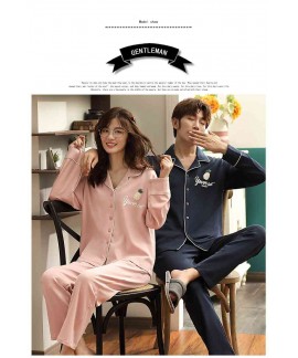 New Loose Lapel Cardigan Long Sleeve Pants Set Casual Couple Pajamas