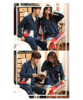 New Loose Lapel Cardigan Long Sleeve Pants Set Casual Couple Pajamas